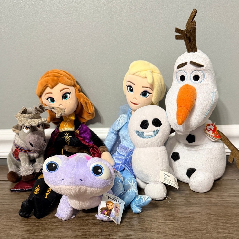 Disney Frozen Plush Lot Ty Sparkle Elsa Anna Olaf Sven Bruni Stuffed Animal Set